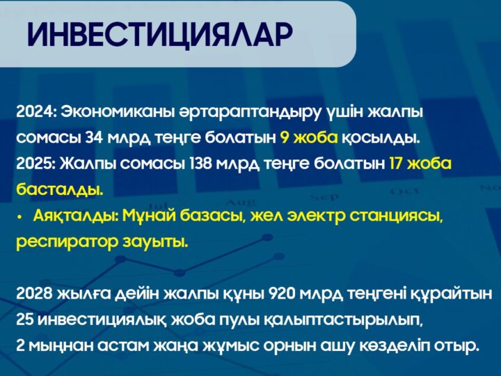 2028 жылға дейін Ұлытау облысында 25 инвестициялық жоба пулы қалыптасады